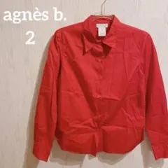 美品✨agnès b.【2】レッド 長袖 シャツ ブラウス 無地 赤 レトロ