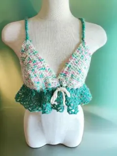 ハンドメイド 作品　かぎ針編み ビスチェ グリーンのサムネイル