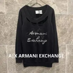 A|Xアルマーニエクスチェンジ ニット　黒　セーター　S ロゴ　綿　013a