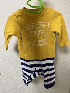 スヌーピー ロンパース イエロー ボーダー