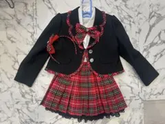 美品フォーマルスーツ4点セット黒と赤のチェック柄カチューシャ付 女の子120cm
