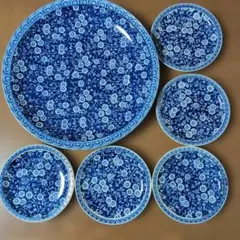 ​【未使用・箱入り】萬古焼 多摩川陶器 小花だんらん 大皿＆銘々皿 6点セット