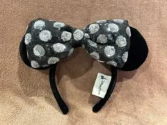 上海ディズニー ミニーマウス スパンコールカチューシャ　ブラック　リボン　水玉