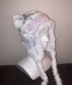 猫耳ニット帽 耳あて付き 星