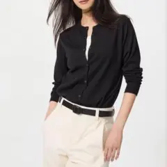 ユニクロ　UVカットクルーネックカーディガン　ウォッシャブル　ブラックのサムネイル