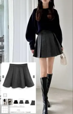 GRL 【mei45】 インパン裏地付きフレアミニスカート M グレー