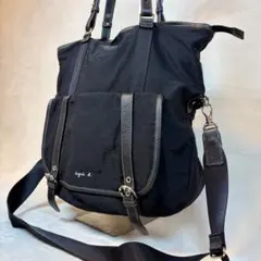 【美品✨】アニエスベー 2way ショルダートート　ナイロン レザー　チャーム付
