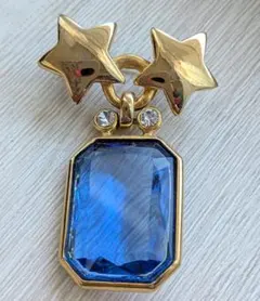 星型モチーフ ブルークリスタル スイングするブローチ クリアビジュー装飾付き