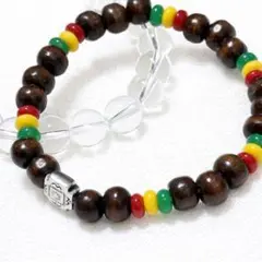 レゲエラスタカラーアクセサリ木製ビーズガラスビーズブレスレット2個セット17cm