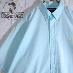 人気 ラルフローレン 半袖シャツ 2XL ブルー コットン ボタンダウン 古着