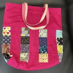 パッチワークトートバッグ ピンク 大きめ
