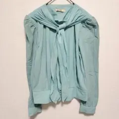 Gold Cat 昭和レトロ ボウタイブラウス 水色 ドット柄 9号 日本製