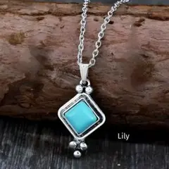 ✨ ターコイズ スクエア ヴィンテージ ペンダント ネックレス トルコ石 レトロ
