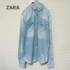 【美品】ZARA MAN ザラ ライトブルー デニムシャツ ダメージ 古着 人気
