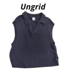 Ungrid ニットベスト襟付き綿100% レイヤードチャコールグレー墨色