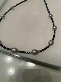 新品黒とグレーのパールビーズチョーカー