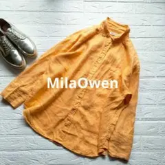【ミラオーウェン】【フレンチリネン】オレンジ リネン シャツ 長袖　春色