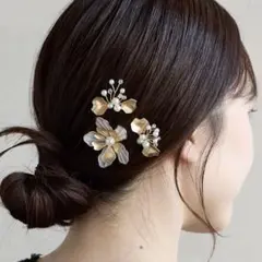 フラワーピン ピースコーム ヘアアレンジ お呼ばれ 結婚式のサムネイル