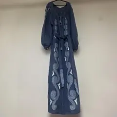 リトルイーグル ロングカーディガン ガウン 月の満ち欠け 刺繍 長袖 ブルー リトルイーグル ロングカーディガン ガウン 月の満ち欠け 刺繍 長袖
