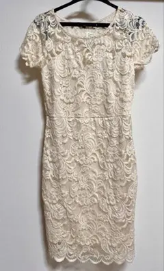 アイボリー レース 半袖 ひざ丈ワンピース