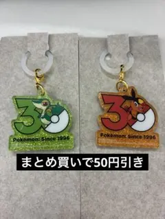 ポケモン30周年チャーム　第5世代　ツタージャ　ポカブ　ロゴマスコット