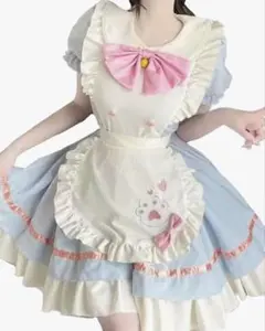 メイド服 フリルリボンメイド服　水色　肉球