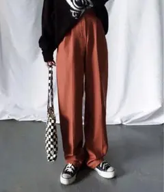 太ベルトハイウエストウールライクカラータックスラックス me+emselect