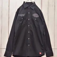 Dickies ロゴ刺繍ワーク長袖シャツ　ブラック