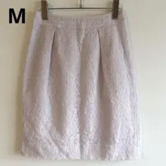 6043【極美品】ミニ丈スカート　膝丈　タックウエストゴム　レース花柄　透かし