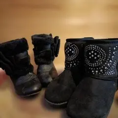 キッズ ブラック ブーツ リボン付き20cm