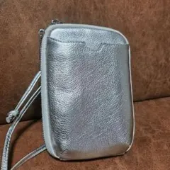 シルバー 本革スマホショルダーバッグ