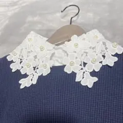 新品　パール付き　花刺繍　つけ襟