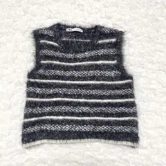 ZARA グレーミックス ラメ入り ニットベスト ボーダー
