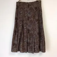 秋冬用　ペイズリー柄フレアスカート ミモレ丈 　L　ブラウン系