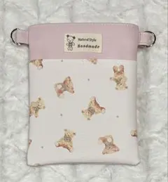 ナースポーチ作業用ポーチ・オーガナイザー（ハンドメイド）合皮薄いピンク&くま柄