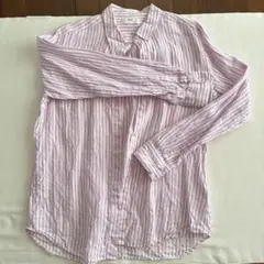 UNIQLO リネン ストライプシャツ ユニクロ パープル ホワイト L
