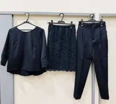 セレモニースーツ 3点セット ネイビー ブラウス スカート パンツ