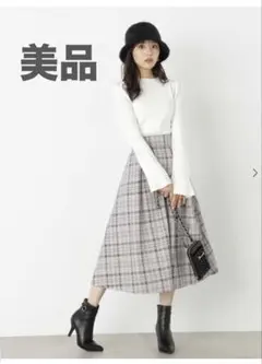 《美品》プロポーションボディドレッシング タックフレアスカート グレー