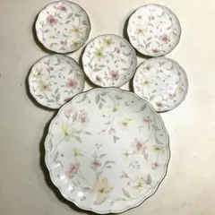 NARUMI BONE CHINA 花柄 大皿小皿セットプレート波型皿のサムネイル