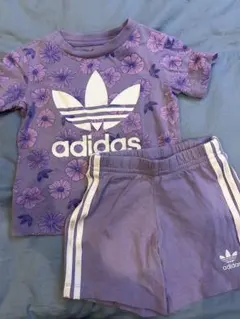 adidas パープル花柄Tシャツ&ショートパンツセット 80㎝のサムネイル