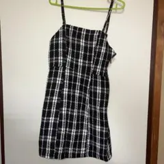キャミワンピース 黒白チェック Sサイズ