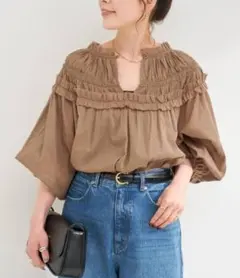 B.C STOCK　ブラウス　ボイル2WAYギャザーブラウス　手洗い可のサムネイル