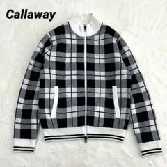 キャロウェイ ゴルフ ニットジャケット ダブルジップ 蓄熱 チェック 黒白 S