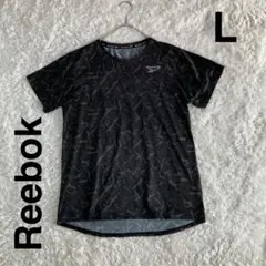 Reebok リーボック 総柄Tシャツ 黒 メンズL スポーツ
