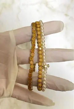 【新品】【暗所保管】【タグ付き】ベージュ パール ビーズ ブレスレット3本セット