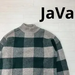 JaVa ジャバ ニット ブロックチェック ハイネック グレージュ 緑 Lのサムネイル