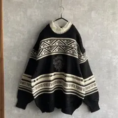 古着　ヴィンテージ  総柄ニット　刺繍　ユーズド  ビンテージ　希少　レトロ