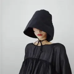 新品 ハット つば広 レディース 紐付き 帽子 ブラック 日よけ 顔まわりカバー