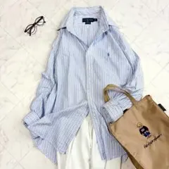 超美品】ラルフローレン 希少 オレンジ ストライプシャツ ポニー刺繍 L 