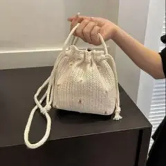 【美品✨】SHEIN フラワーグラフィックストローバッグ ミニ巾着デザイン